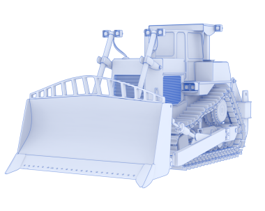 Mavi bir traktörün 3 boyutlu görüntüsü