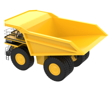 Sarı damperli kamyon beyaz arka planda izole edilmiş. 3d oluşturma