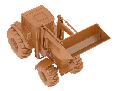 Beyaz arka planda bir oyuncak traktörün 3 boyutlu resmi