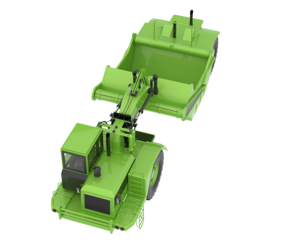 Beyaz arka planda yeşil modern traktör. 3d oluşturma