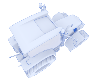 Stüdyonun karanlık arka planında beyaz bir arabanın 3 boyutlu görüntüsü