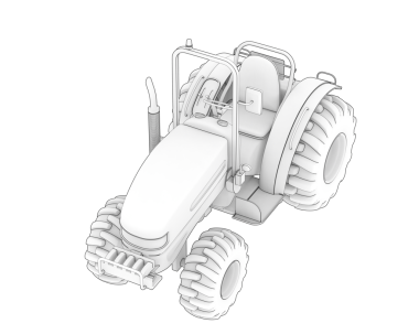 Koyu arkaplan üzerine çizilmiş beyaz anahatlı genel bir makinenin 3 boyutlu çizimi