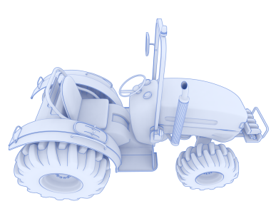 Beyaz arka planda izole edilmiş bir tarımsal makinenin 3 boyutlu çizimi