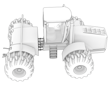 Beyaz arkaplanda izole edilmiş 3 boyutlu beyaz traktör çizimi