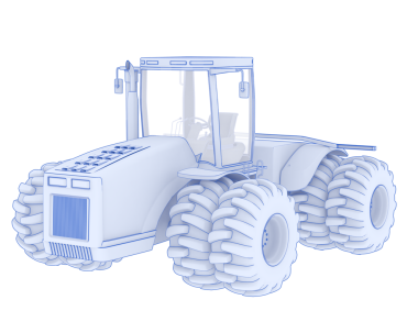 Beyaz arkaplanı olan mavi bir traktörün 3 boyutlu çizimi