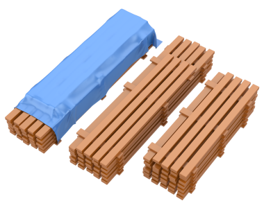 Beyaz arkaplanda izole edilmiş 3 boyutlu ahşap günlükler