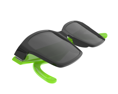 Beyaz arka planda modern yeşil ve siyah elektrikli araba aküsü. 3d oluşturma