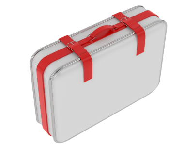 Siyah saplı kırmızı bir tıbbi çanta.