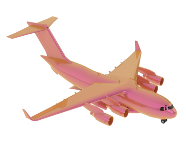 Siyah arka planı olan pembe bir uçağın 3 boyutlu modeli..