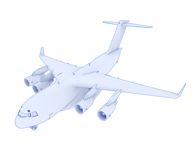 Jet uçağı siyah arka planda izole edildi. Jet uçağının 3 boyutlu çizimi. seyahat ve ulaşım kavramı