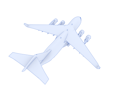 Bir uçağın 3 boyutlu modeli. Siyah arkaplanda izole.