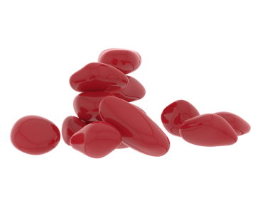 Beyaz arka planda kırmızı kan damlaları. 3d illüstrasyon