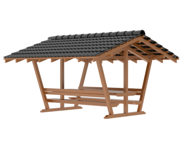 Beyaz arka planda çatısı olan ahşap ev