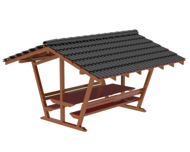 Ahşap bir masada beyaz bir arka planda izole edilmiş ahşap bir çardak.