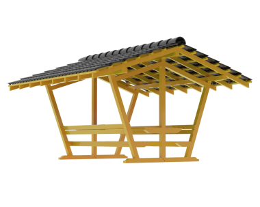 Beyaz arka planda bir bambu kulübesinin 3 boyutlu görüntüsü