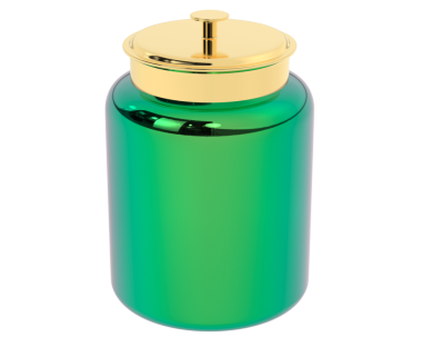 Beyaz arka planda izole edilmiş 3 boyutlu altın bir şişe.