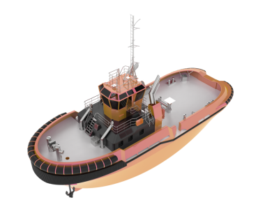 Beyaz arkaplandaki bir geminin 3 boyutlu görüntüsü