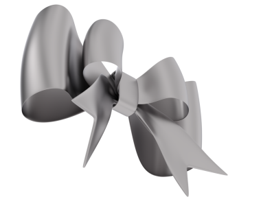 Beyaz arkaplanda izole edilmiş gümüş bir kurdelenin 3 boyutlu çizimi