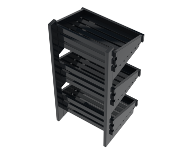 Siyah arkaplanda izole edilmiş bir siyah ofis dolabının 3 boyutlu görüntüsü