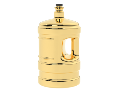 Beyaz arka planda izole edilmiş altın yağ şişesi