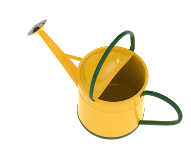 Sarı sulama tenekesi beyaz arkaplanda izole edilmiş.