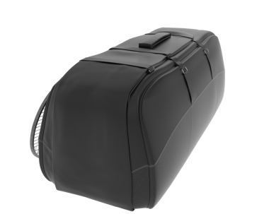 Beyaz arka planda izole edilmiş siyah plastik bir bavul. 3d illüstrasyon