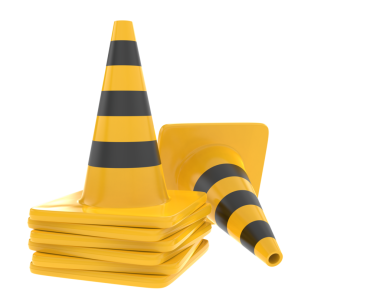 Sarı trafik konisi beyaz arka planda izole edilmiş. 3d resimleme.