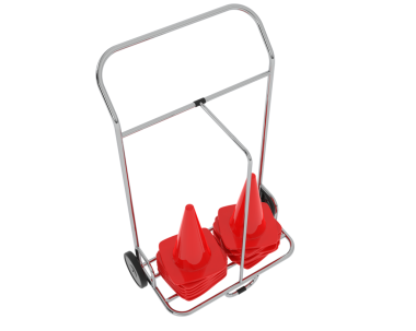 Stüdyonun arka planında 3 boyutlu kırmızı ve turuncu buz kovası var.