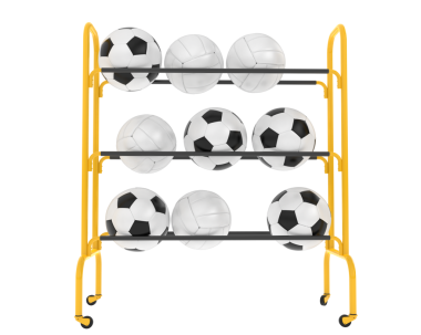 Futbol topları rafta. 3d illüstrasyon