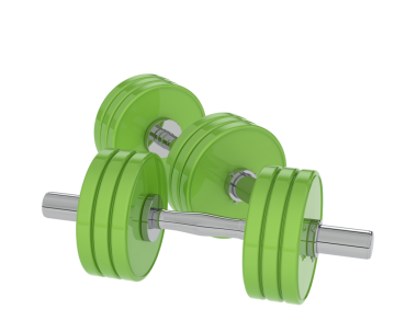 Beyaz arkaplanda yeşil halterler var. 3 Boyutlu Hazırlama.
