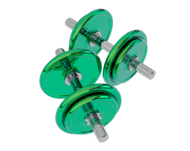 Beyaz arkaplanda izole edilmiş yeşil bir halterin 3 boyutlu görüntüsü