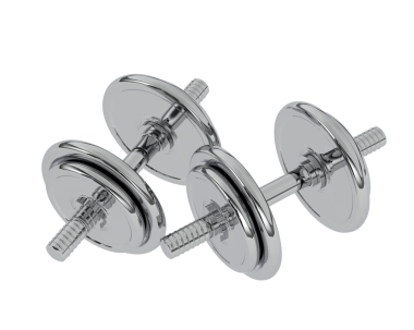 Beyaz arka planda ipi olan üç metal dambıl. 3d oluşturma.