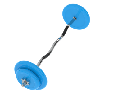 Beyaz arkaplanda mavi bir halterin 3 boyutlu görüntüsü