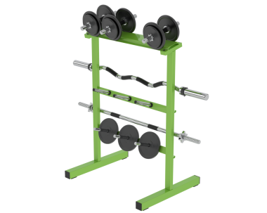 Beyaz arka planda izole edilmiş halterli yeşil bir spor salonu.