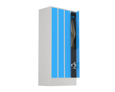 Beyaz arka planda uzun gölgeli mavi modern elektrikli buzdolabı. vektör illüstrasyonu.