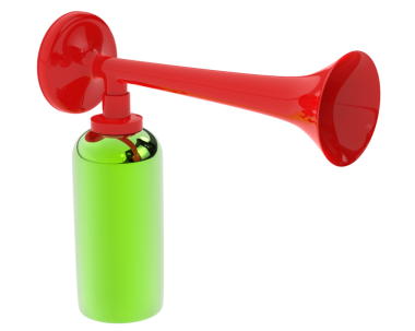 Beyaz arkaplanda izole edilmiş kırmızı bir trompetin 3 boyutlu görüntüsü