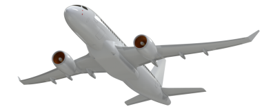 Beyaz yolcu uçağı siyah arkaplanda izole edildi. 3 boyutlu görüntüleme