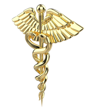 Beyaz arka planda tıbbi caduceus sembolü oluşturuluyor