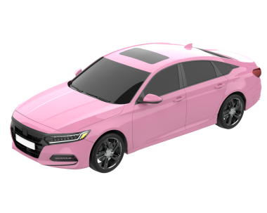 Beyaz arka planda pembe bir araba. 3d oluşturma