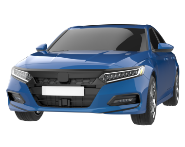 Mavi araba beyaz arka planda bir camla izole edilmiş.