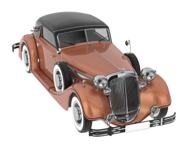 Klasik araba beyazda izole edilmiş.