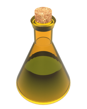 Altın sıvılı cam matara.