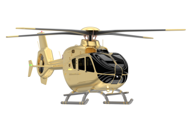 Beyaz arka planda sarı bir helikopterin üç boyutlu resmi