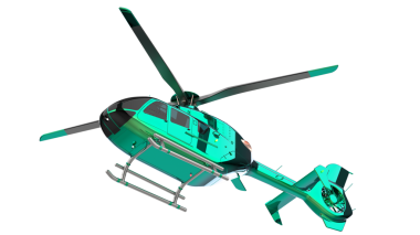 Siyah arka planı olan yeşil bir helikopter. 3d illüstrasyon.