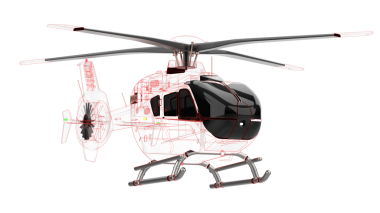 Modern helikopter siyah arka planda izole edildi. 3d illüstrasyon