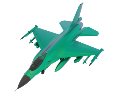 Beyaz arka planda yeşil jet uçağı.