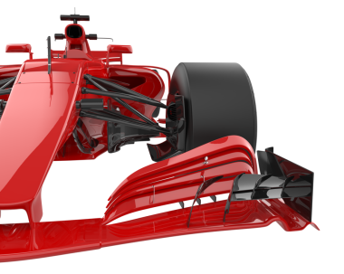 Beyaz arka planda kırmızı çizgili kırmızı yarış arabası.