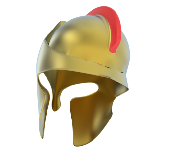 Üç boyutlu bir miğfer ve kılıç.