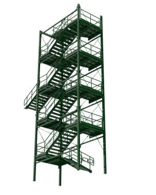 Beyaz arka planda izole edilmiş yeşil metal iskeleler. 3d illüstrasyon.