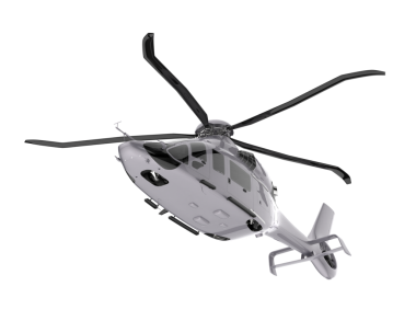 Yansıtıcı bir helikopterin ana hatlı siyah bir arka grubuyla üç boyutlu görüntüsü.